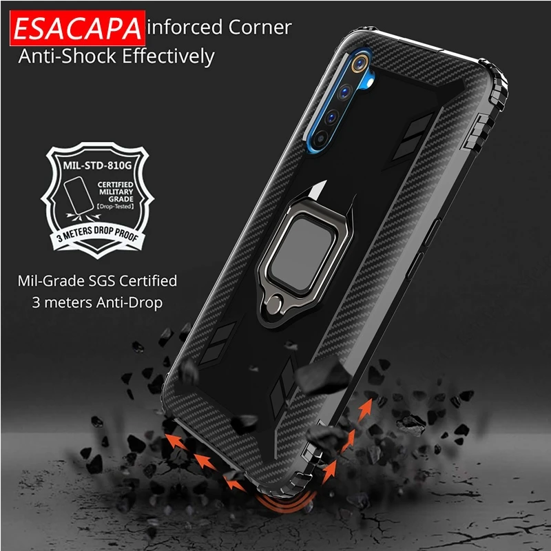 shockproof carbon fiber soft phone case for oppo realme 7 pro 5i 6i tpu ring stand holder case for realme x3 superzoom x2 pro xt free global shipping