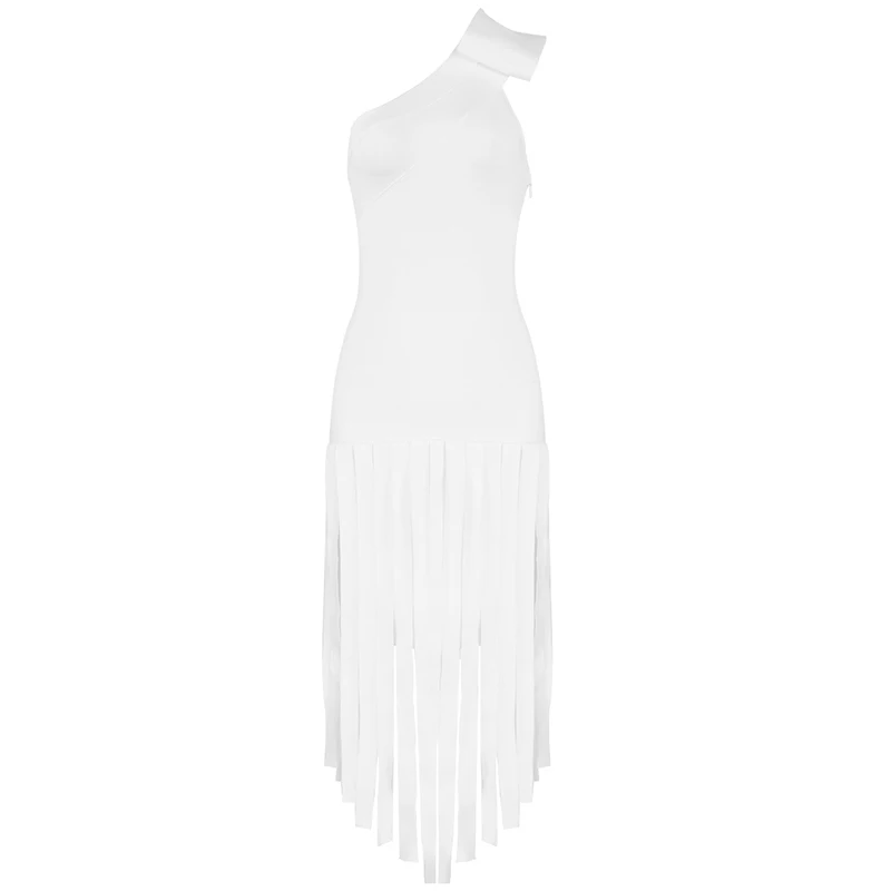 Женское вечернее платье с кисточками белое Клубное в стиле Звезд лето 2019 |