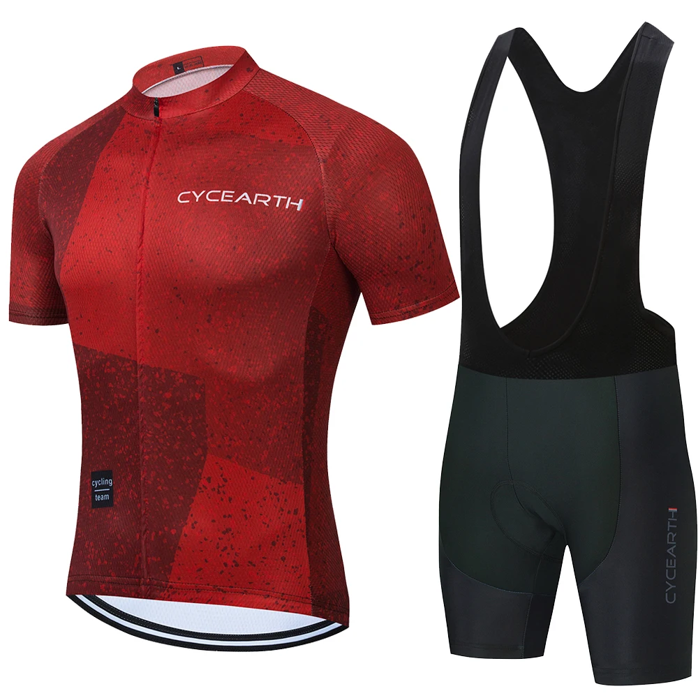 

Cycearth Red Cycling Jersey 2021 set sleeve short men road bike clothes Quick Dry Suit maillot pants New team clothing