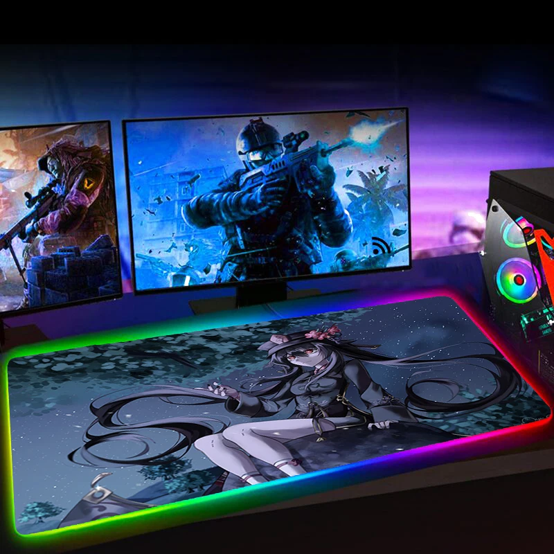 Rgb Hu Tao Genshin ударопрочный коврик для мыши 90X35 Kawaii компьютерные игровые аксессуары L