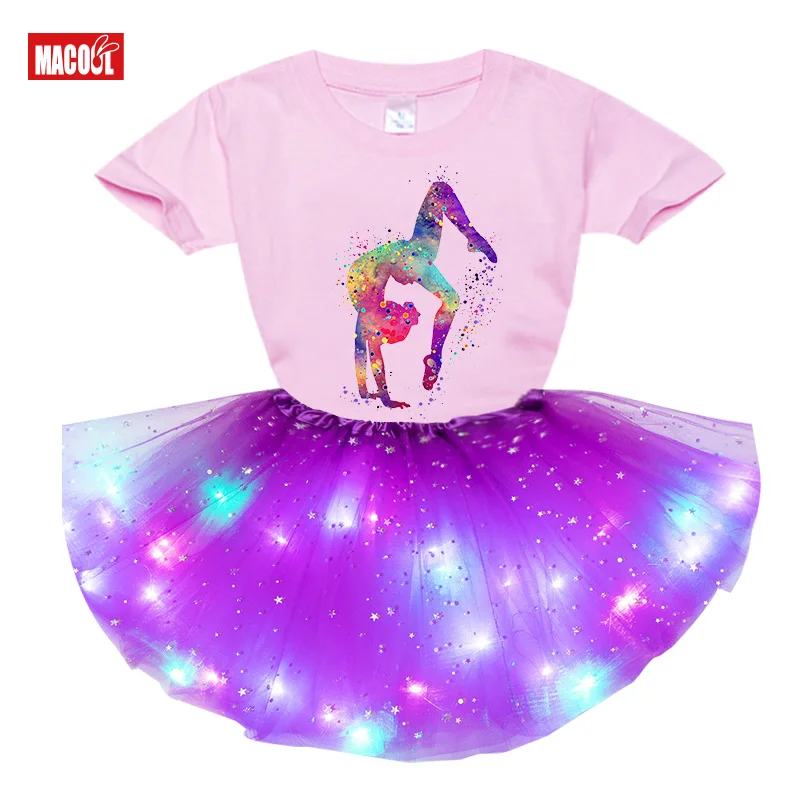 

2021 Girl Dresses Set for Girls Tutu Princess Party Dresses with LED Lights Flower Birthday Party Cosplay Costume Girls Clothing