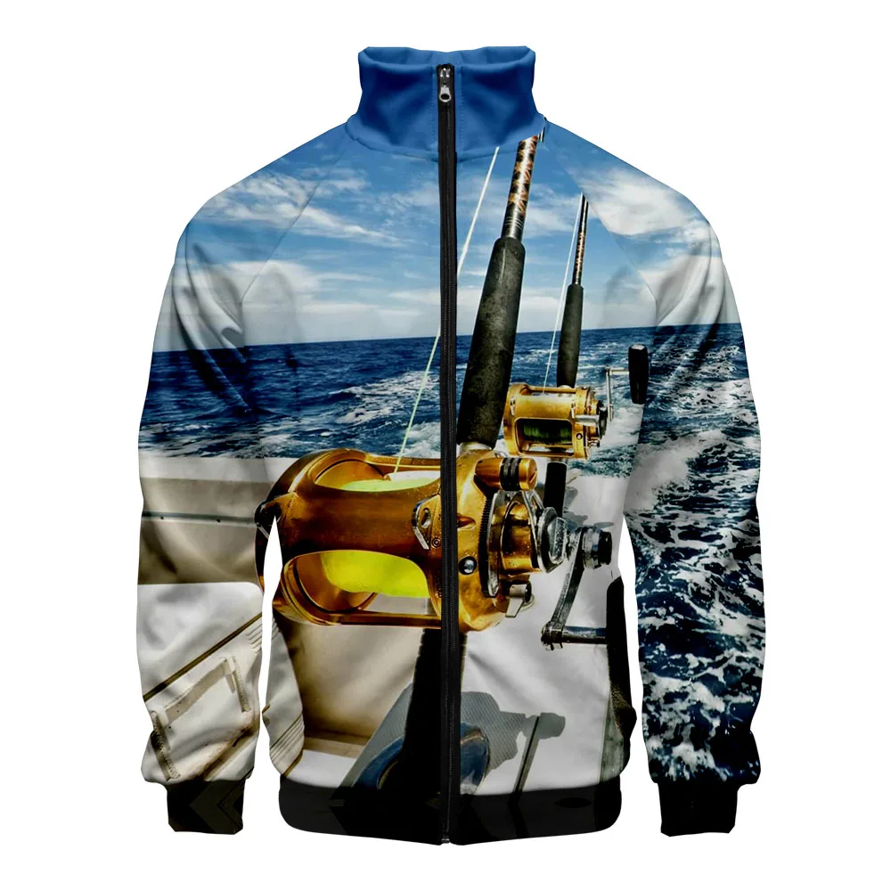 Куртка на молнии с 3D принтом рыбы стоячий воротник модная женская/мужская куртка