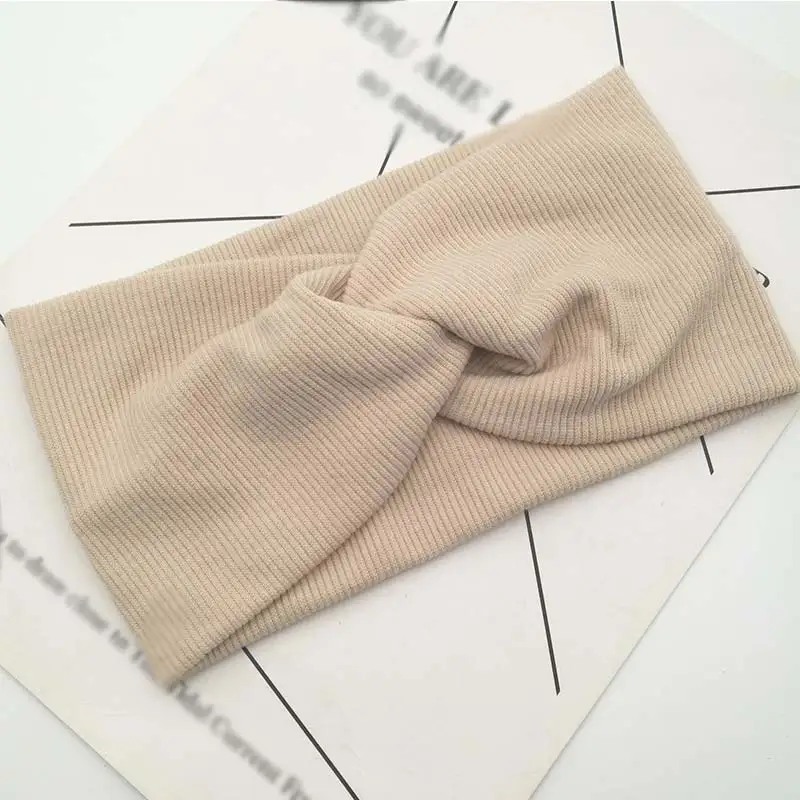 Beige B Распродажа, Женская повязка на голову, новая чалма, одноцветные повязки на голову, для девушек, макияж, ткань, эластичная лента для волос, скрученные завязанные аксессуары для волос, повязка на голову - Цвет: Beige B