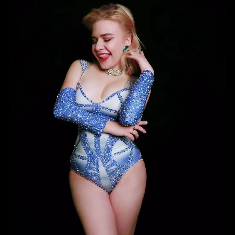 Блестящее боди со стразами женский сексуальный костюм для ночного клуба бара