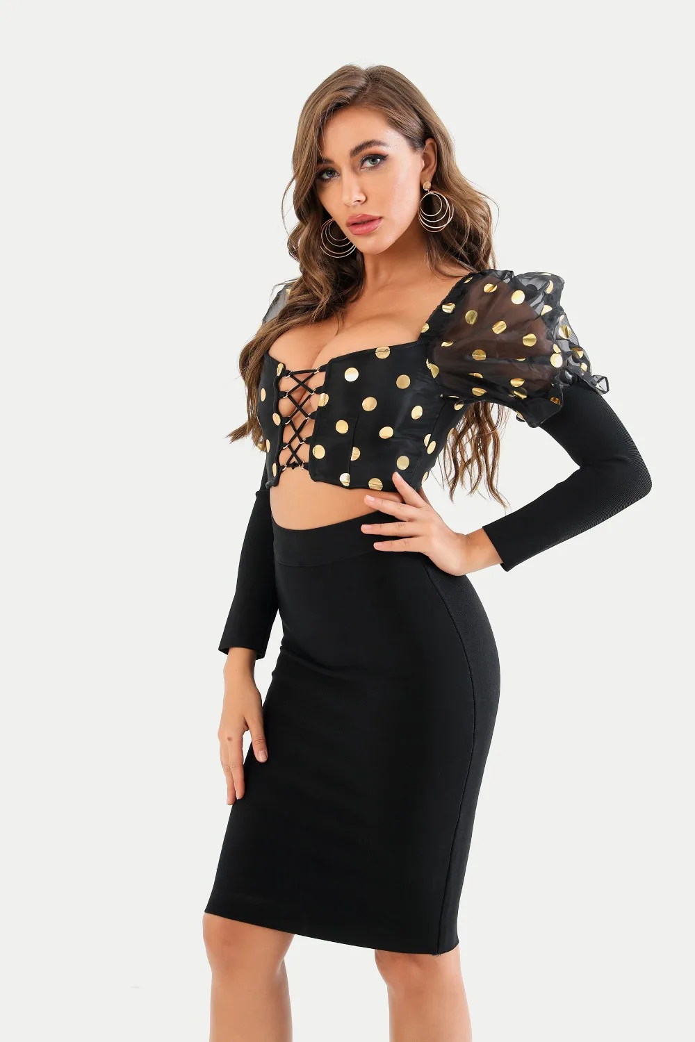 

2021 New Women black lace strapless long sleeve Vestidos Celebrity Evening Party Bandage Dress Wholesale