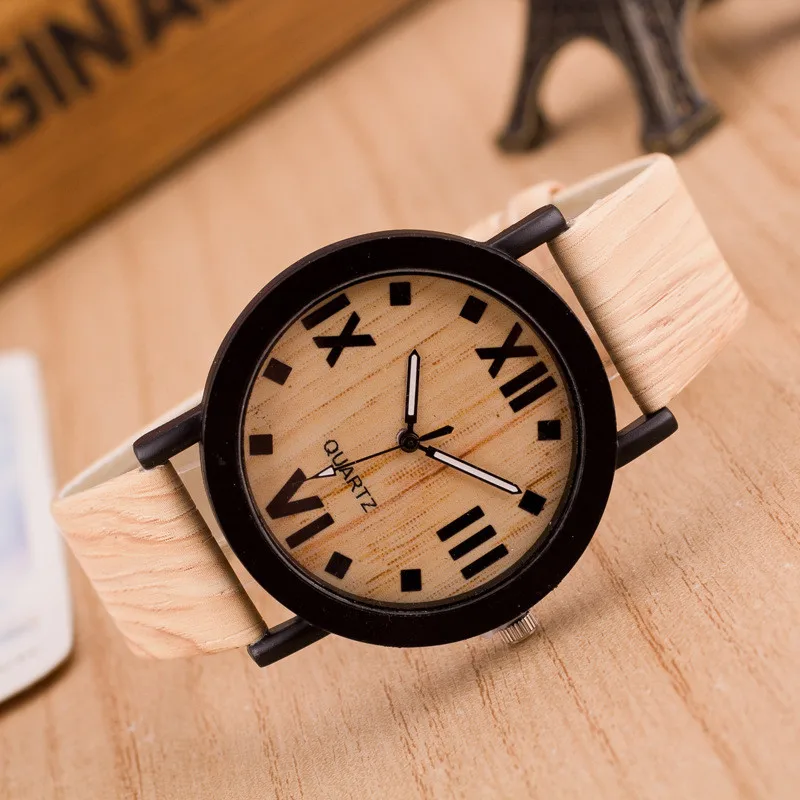 

Quartz Wristwatches Roman Numerals Wood Leather Band Analog Quartz Vogue Wrist Watches Fashion Clock Female Watch July18