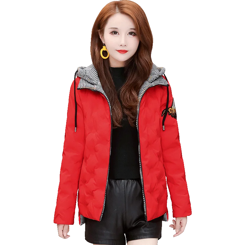

2020 winter new short plaid cotton padded jacket women's warm down cotton jacket thin cotton jacket small cotton jacket
