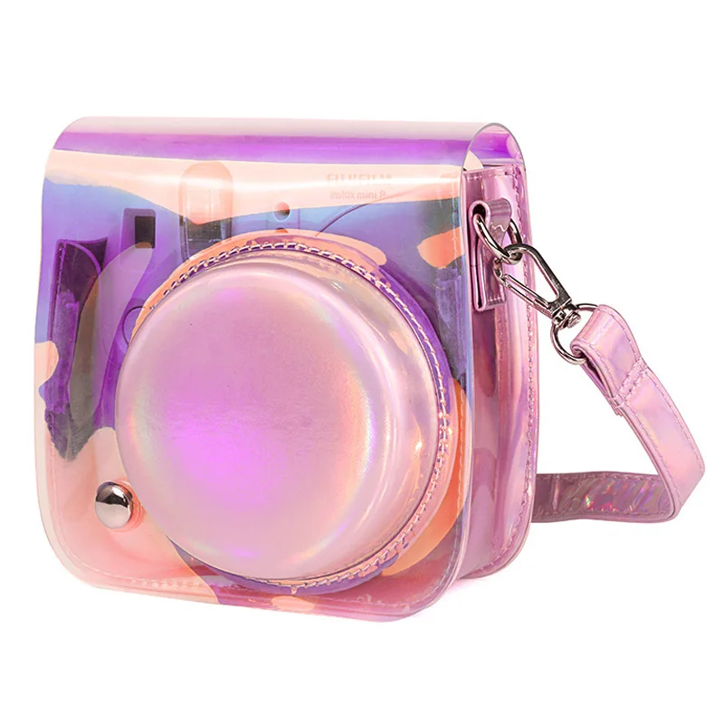 Transparent pink Для камеры Polaroid для Fuji Fujifilm Instax Mini 8/9 Классическая Ретро камера из искусственной кожи с ремешком сумка чехол защитный чехол - Цвет: Transparent pink