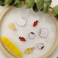 10pcslot cute cat carrot paper milk bottle alloy enamel charms floating earrings hair bracelet pendants jewelry diy accessory