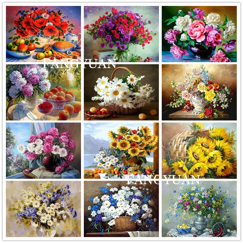 

Diy 5D Flowers Diamond Embroidery Cross Stitch Daisy Peony Sunflowers Full Round Square Diamond Mosaic Home Decor Wall Painting