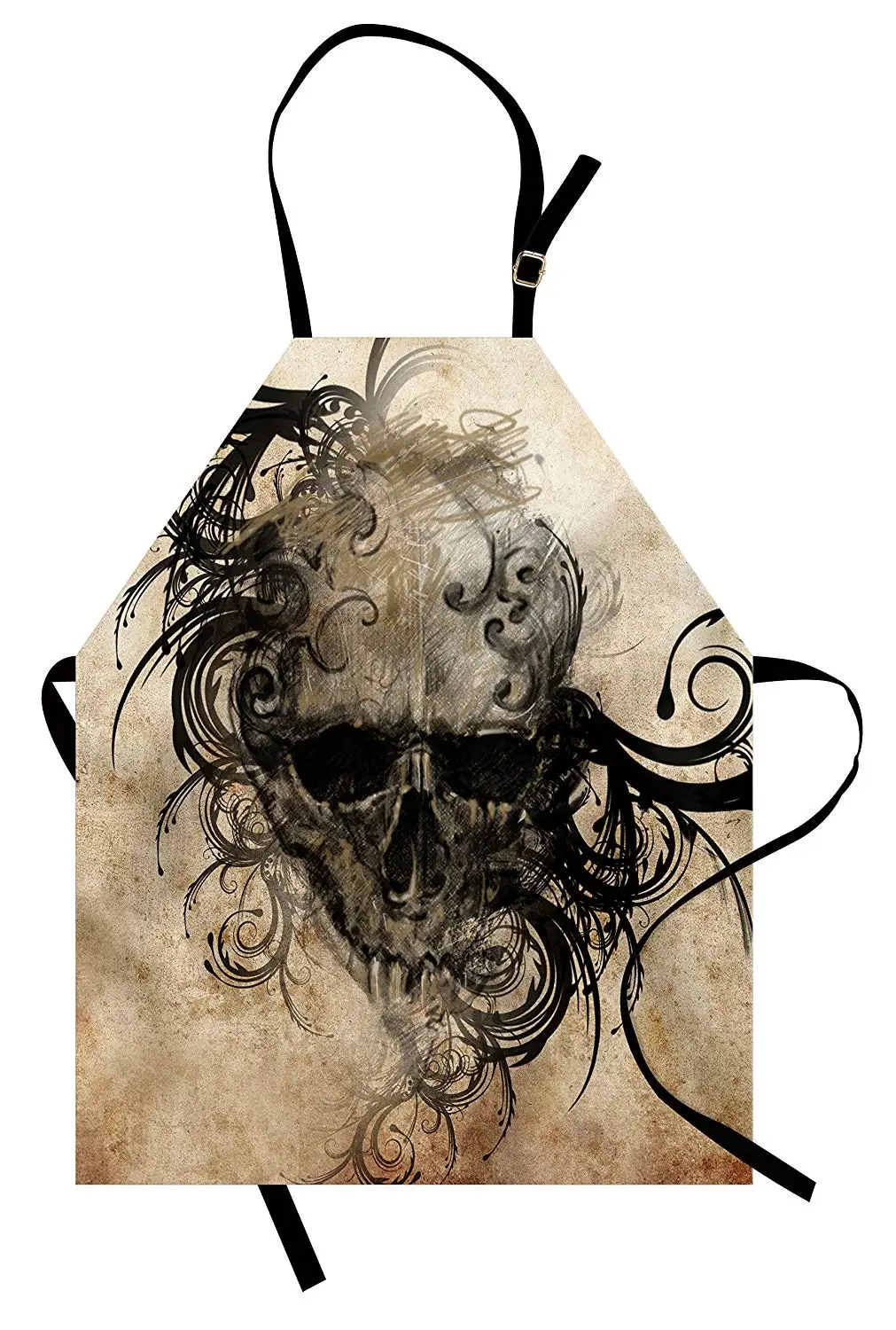 

Tattoo Apron Handmade Image of a Skull with Tribal Floral Like Designs Around Print Women Men Kids Cooking Baking Kitchen Bib
