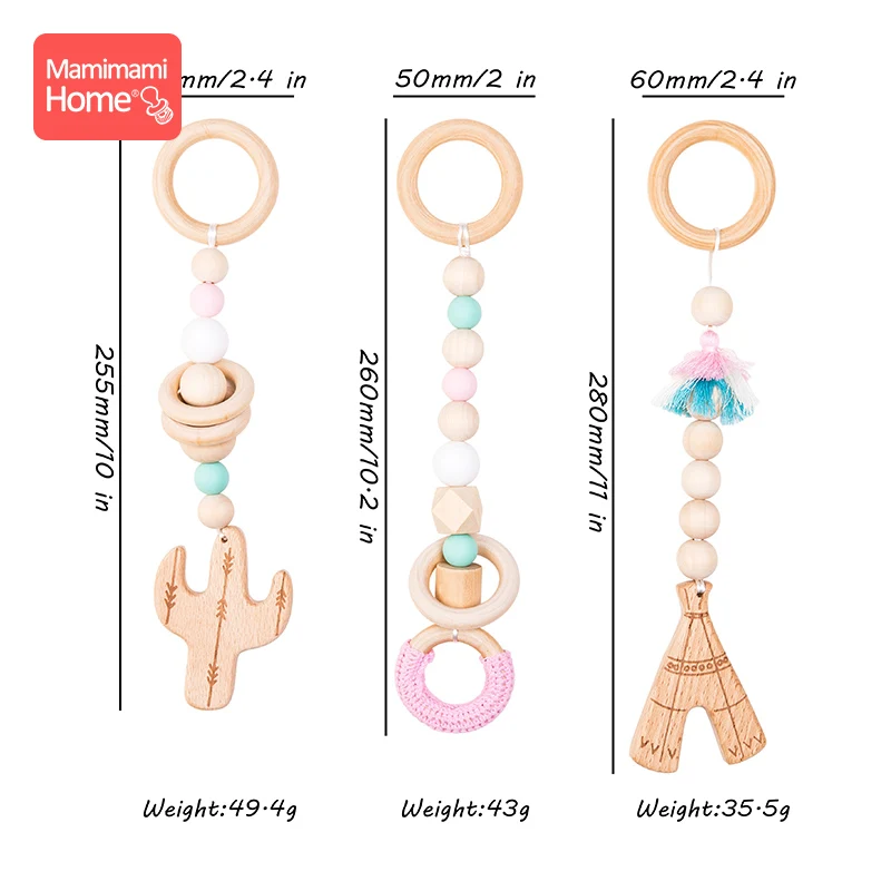 pink set Mamihome детская деревянная цепочка для прорезывателя для детского спортивного зала Сенсорное кольцо-тяговое буковое кольцо крючком из бисера Детские товары деревянная пустая подвеска - Цвет: pink set