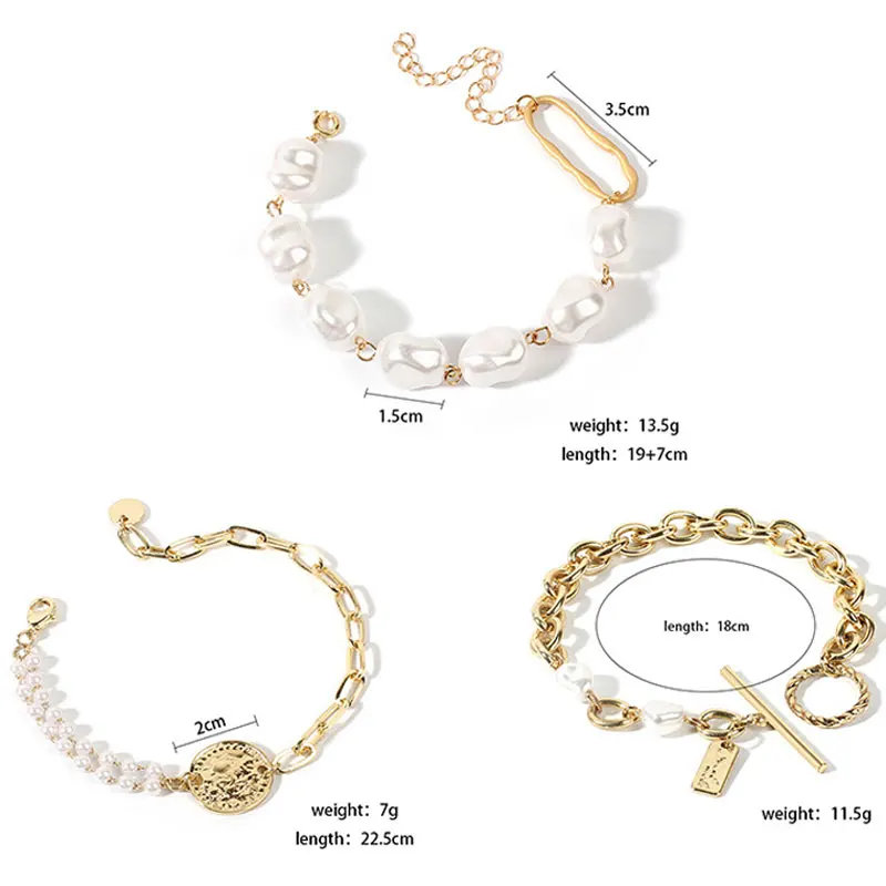 Женский браслет из сплава 2020 неправильной формы с имитацией жемчуга цепочка на