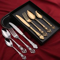 1pcs luxury golden dinner set vintage western gold plated cutlery stainless steel knife fork silver dinnerware silver flatware