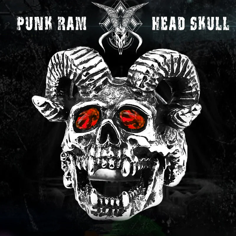 Мужское готическое кольцо с головой козы в стиле панк |