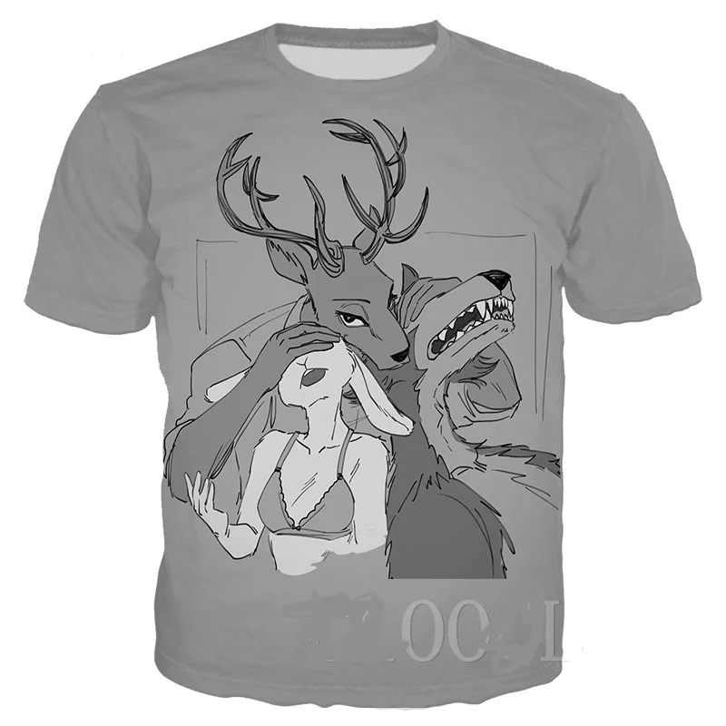 

BEASTARS Cartoon Anime Gray T-shirt Pullover Wolf Deer 3D Print Animal Tee Tops Sweatshirts Men/Women Harajuku Oversized T Shirt