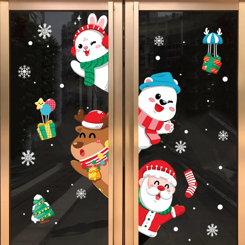 

New Christmas Ornaments Electrostatic Stickers Shopping Mall Glass Window Decoration Stickers Christmas Elderly Elk Snowman