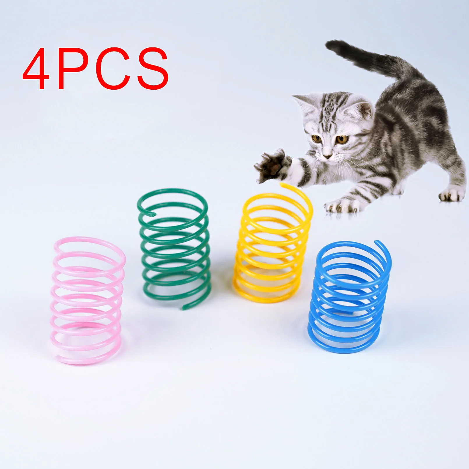 

4Pcs Color Plastic Cat Spring Toy Plastic Colorful Coil Spiral Springs Pet Action Wide Durable Interactive Toys Pet Supplies