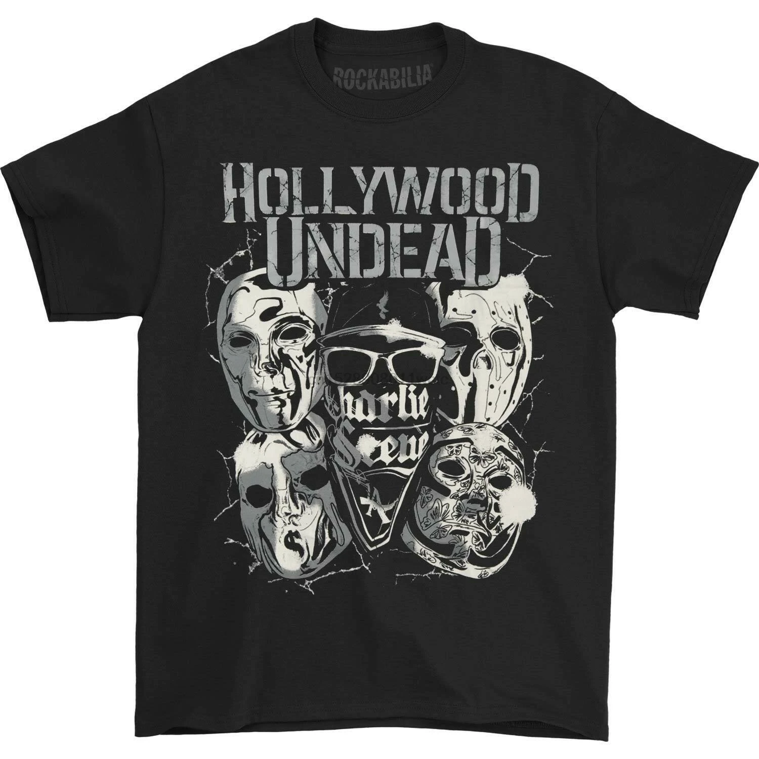 Голливуд Undead мужские металлические маски Футболка Черная|Мужские футболки| |