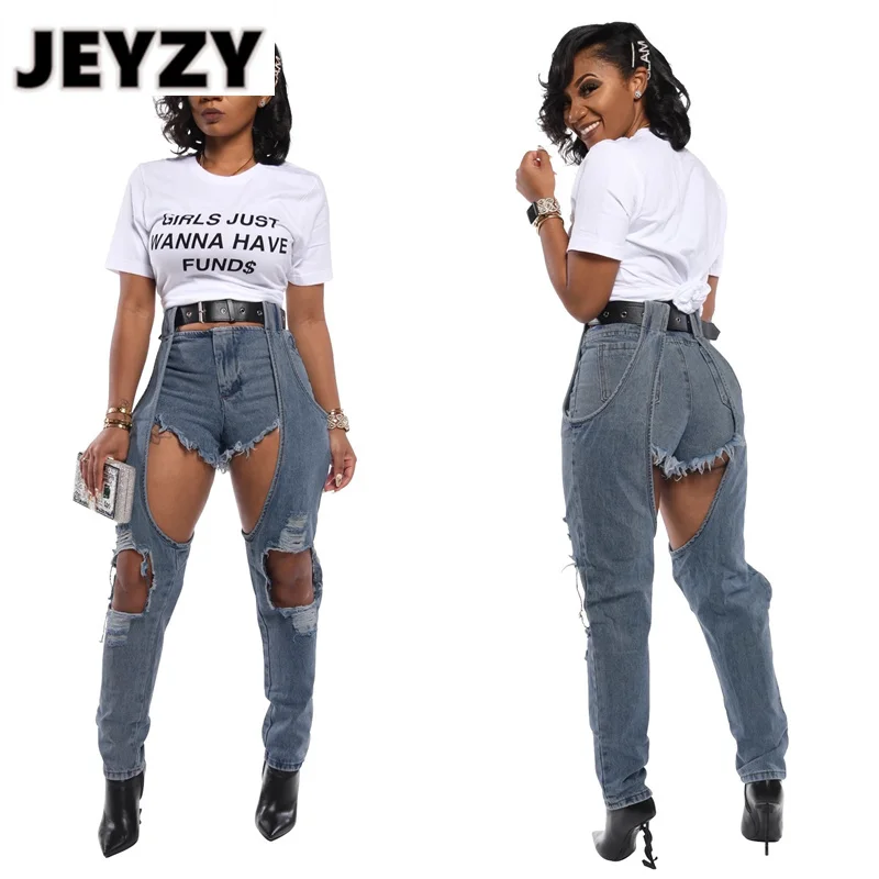 

Women Fashion Holes Patchwork Jeans Vintage Hollow Out Tassel Shorts With Trousers Female Sexy Casual Ripped Denim Pencil Pants