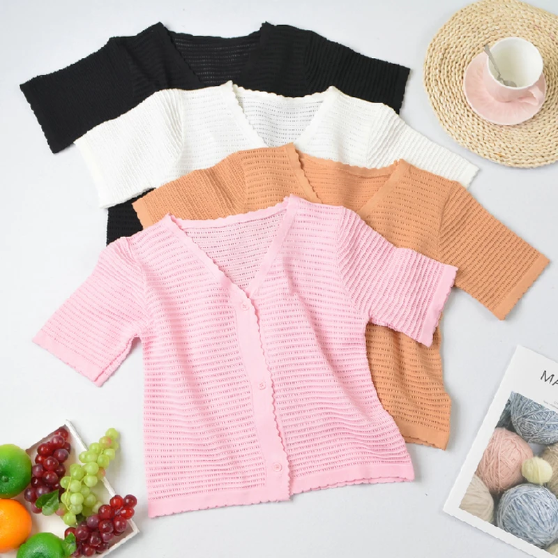 Женская трикотажная футболка с коротким рукавом V-образным вырезом | одежда