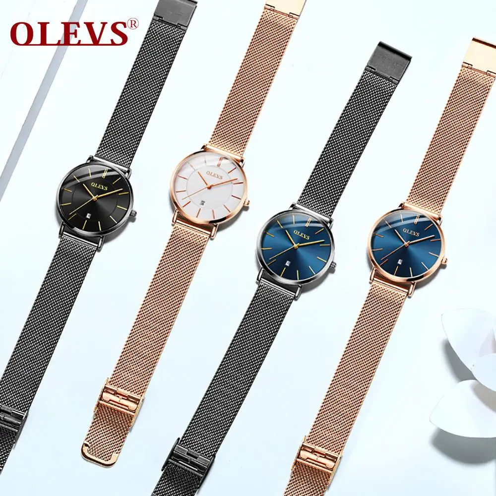 OLEVS, стальные часы из розового золота, женские часы, Топ бренд, Роскошные, Япония, механизм, кварцевые, ультра тонкие, женские часы, календарь, montre femme