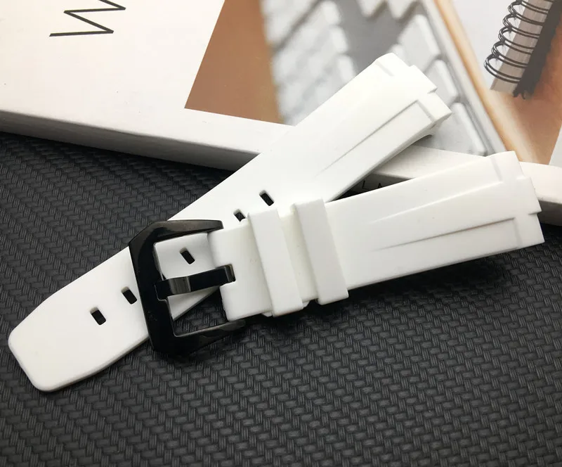 24mm black white army green Rubber Silicone band with Needle Buckle Watchband fit for Panerai strap Watch Accessories tool logo | Наручные