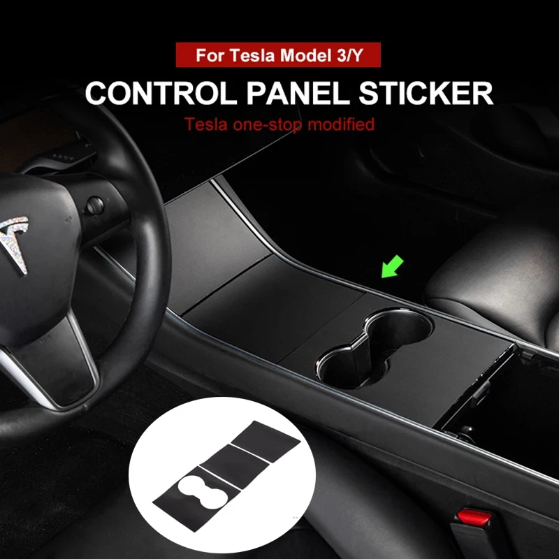 

3-Piece Car Central Control Film For Tesla Model 3 / Model Y Pure Black Interior Sticker Modeling Accessories