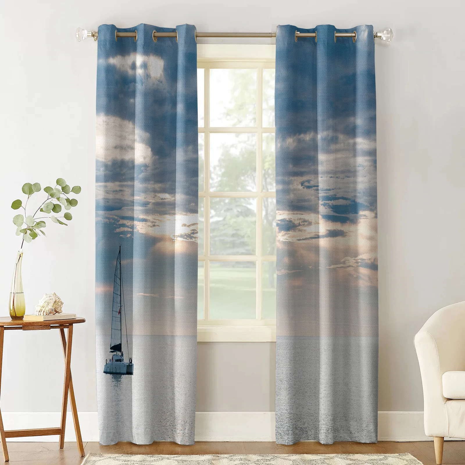 Sailing Yacht Ocean Sky Blue Clouds Decorative Pattern Curtains For Living Room Bedroom Modern Home | Дом и сад
