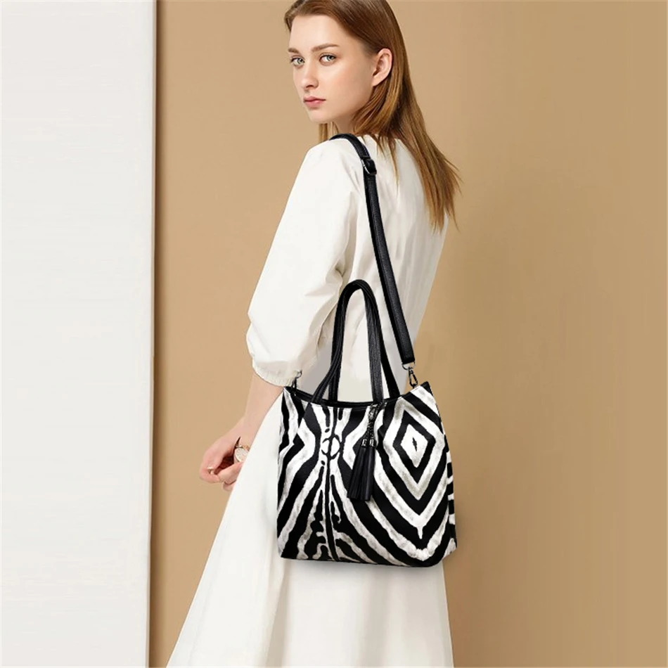 Женские кожаные сумки с принтом зебры дизайнерские кисточками Большая