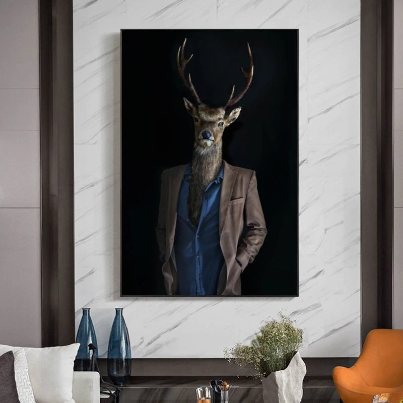

Deer in a Business Suit Canvas Art Posters And Prints Fashion Ideas Canvas Paintings On the Wall Art Nordic Animals Pictures