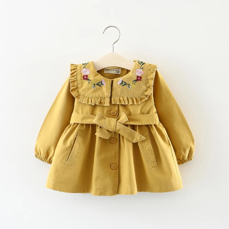 Ветровка демисезонная для маленьких девочек с цветочной вышивкой|Тренч| |