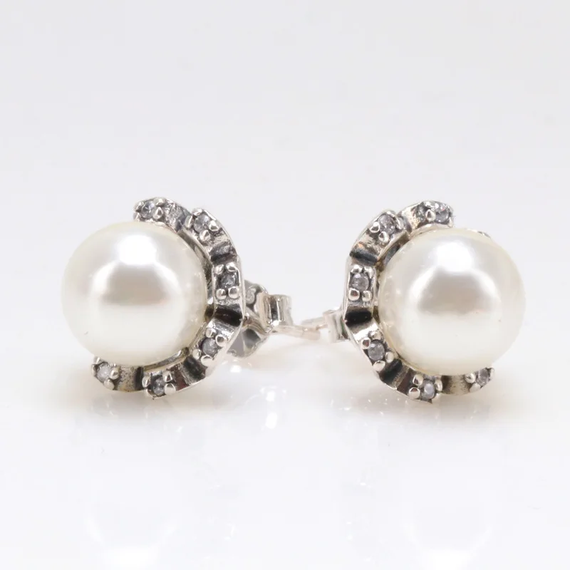 

DoDoFly 100% 925 Sterling Silver Pearl Earrings Clear Zircon Pearl Earrings For Women Original Fine Jewelry Gift
