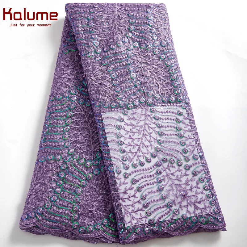 

Африканская блестящая кружевная ткань Kalume, 5 ярдов, нигерийская сетчатая кружевная ткань, блестки высокого качества для рукоделия, шитья пл...