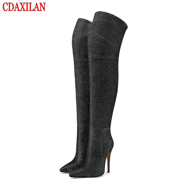 

CDAXILAN new women's over-the-knee boots genuine sheep suede elastic thigh boots ladies sexy lsuper high heels pointed toe boot