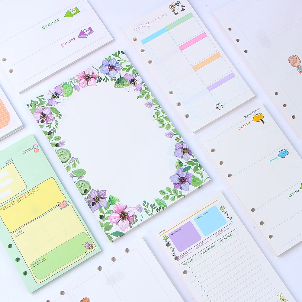

40 sheet/pack A6 A5 Colorful Refills Spiral Notebook Inner Pages 6 holes Loose Leaf Diario Binder Paper Planner Filler Paper
