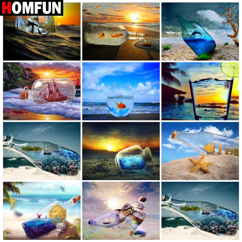 

Алмазная живопись HOMFUN, Набор для вышивки крестиком «Море бутылка», полностью квадратные/круглые, 5D Стразы