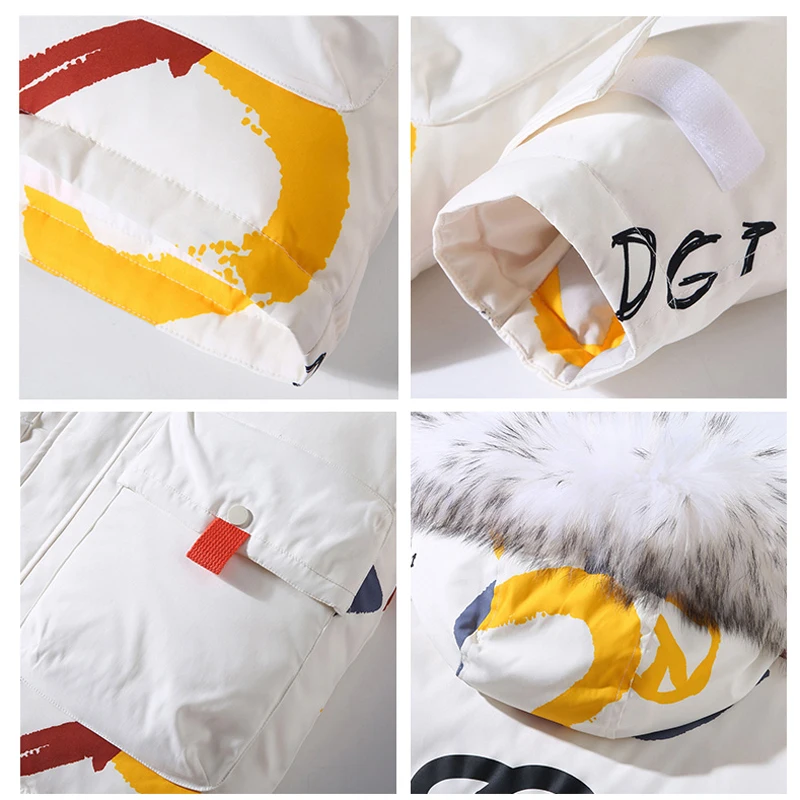 Winter Men's Clothing Graffiti White Duck Down Jacket Parkas Man Thicken Warm Snow Jackets Coats Male Windbreaker Parkas Coat