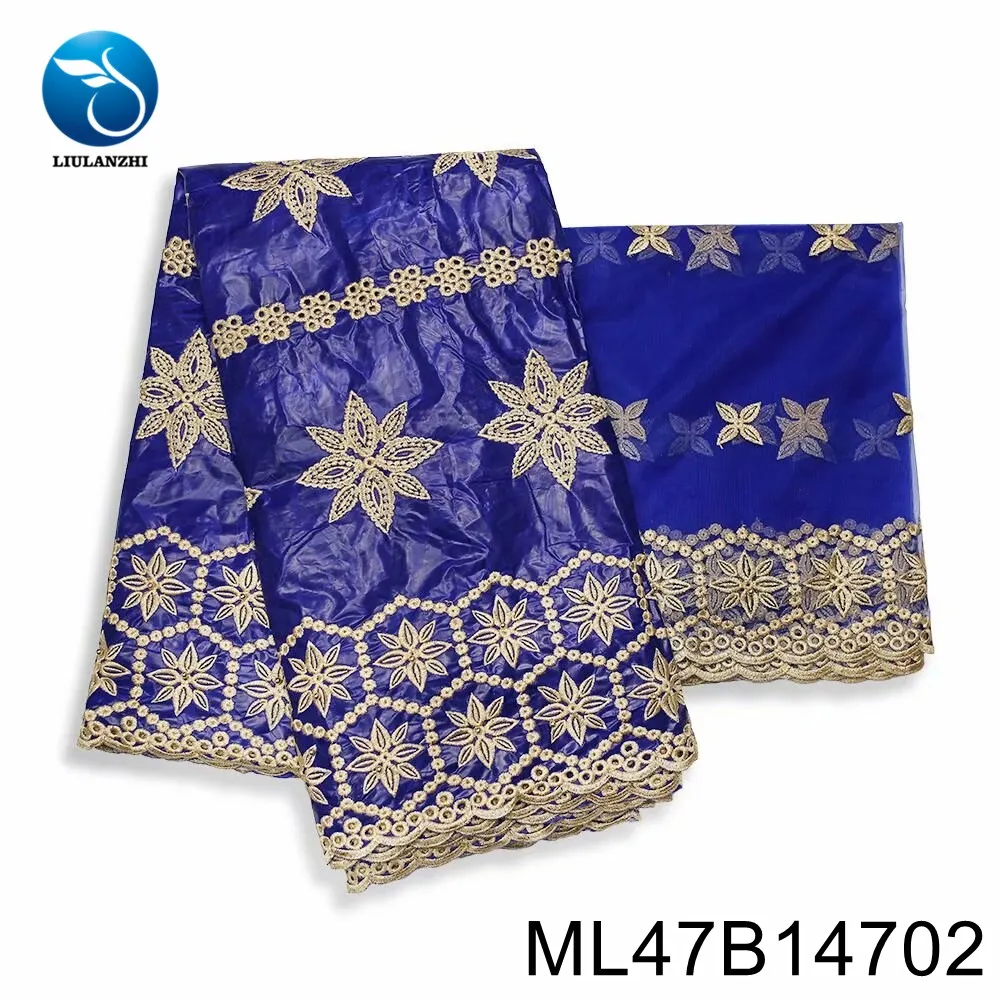 Ткань из хлопка Bazin LIULANZHI, 5 + 2 ярда, с вышивкой из африканской шифона для пошива платья 2020 ML47B147.