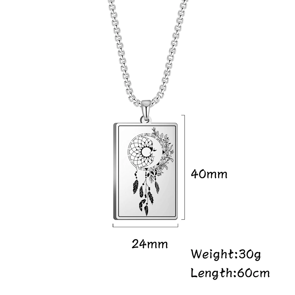 

My Shape Dreamcatcher Pendant Necklace for Men Women 316L Stainless Steel Statement Necklace Fashion Jewelry Link Box Chain Gift