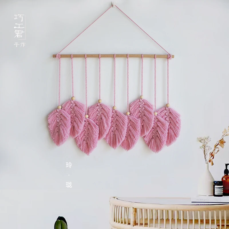 

Nordic Tapestry Wall Hanging Lace Bohemian Decoration Headboard Hand-woven Pink Tapestry 45*40cm