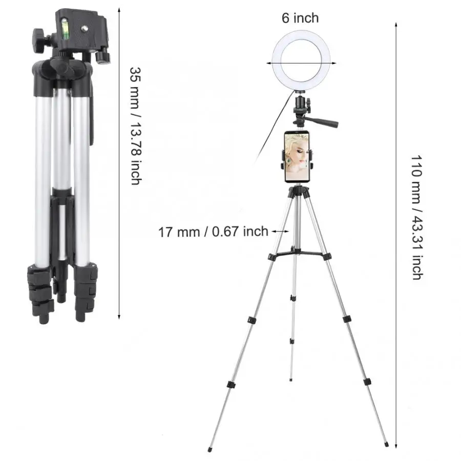 Кольцевой светильник 6 дюймов с регулируемой яркостью светодиодный для