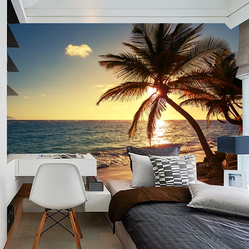 3D фотообои Sunrise заката морского пляжа кокосовых пальм природы пейзажа настенная