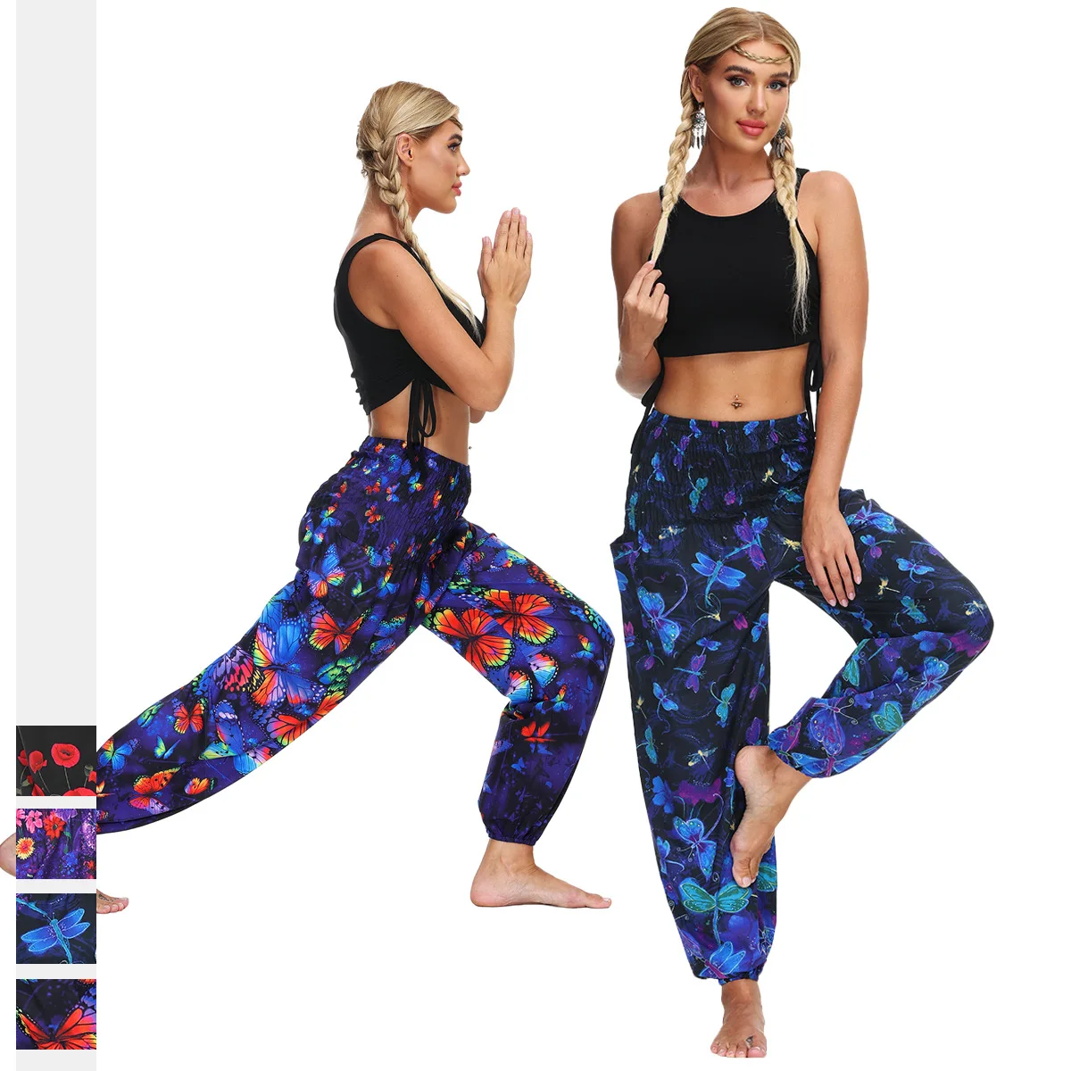 

Butterfly Trousers Women Streetwear Bohemian Woman 2021Summer Casual Sied Pocket Beam Feet Pants Sweatpants Women Baggy Bloomers
