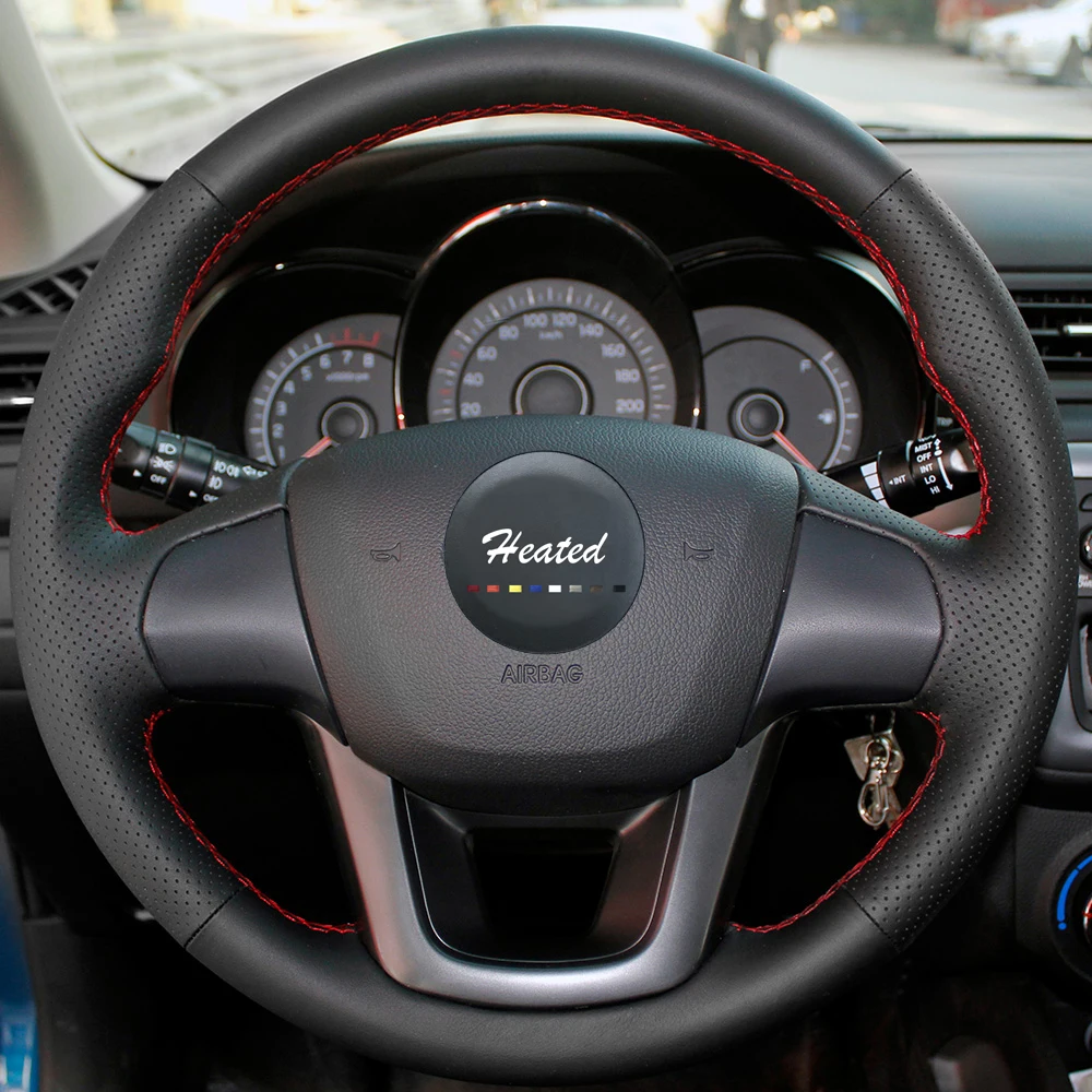 Чехол с подогревом для Kia K2 Rio 3 2011 2012 2013 из кожи и микрофибры|on the steering wheel|cover on