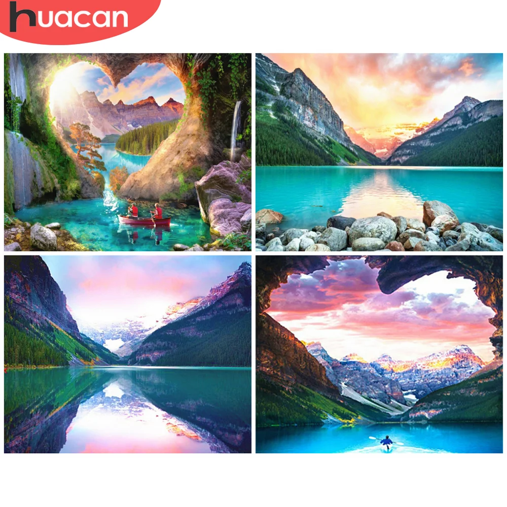 

HUACAN Picture By Numbers Mountain Landscape HandPainted Wall Art Unique Gift DIY Frame Paint By Number Lake For Living Room