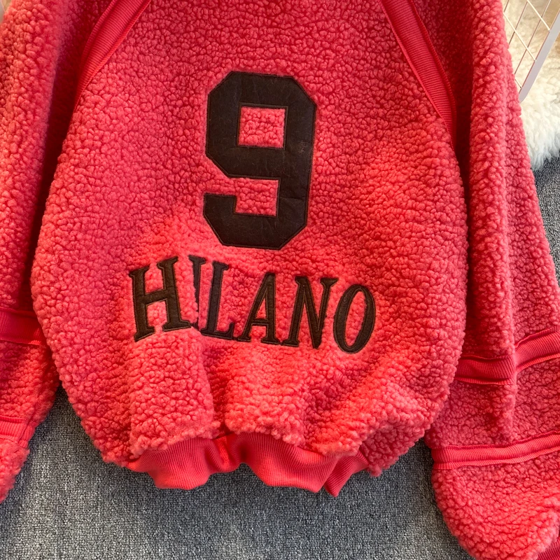 

2021 Spring Autumn O-Neck Long Sleeve Letters Plush Outerwear Women Fashion Hoodie Sweatshirt Warm Fleece Pullover Coat