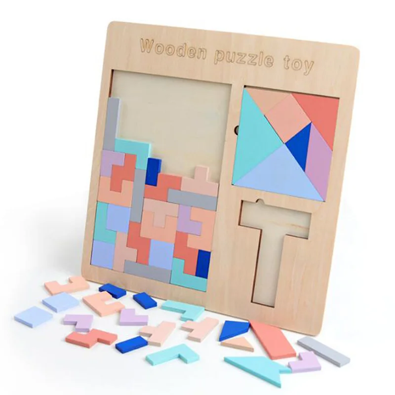 

Montessori Wooden Puzzles Educational Toys for Children Kids Preschool Baby Brain Development Jigsaw Tangram Fun Game Gift