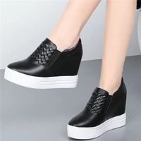 casual shoes women genuine leather platform wedges high heel pumps shoes female round toe sneakers punk trainers tennis shoes