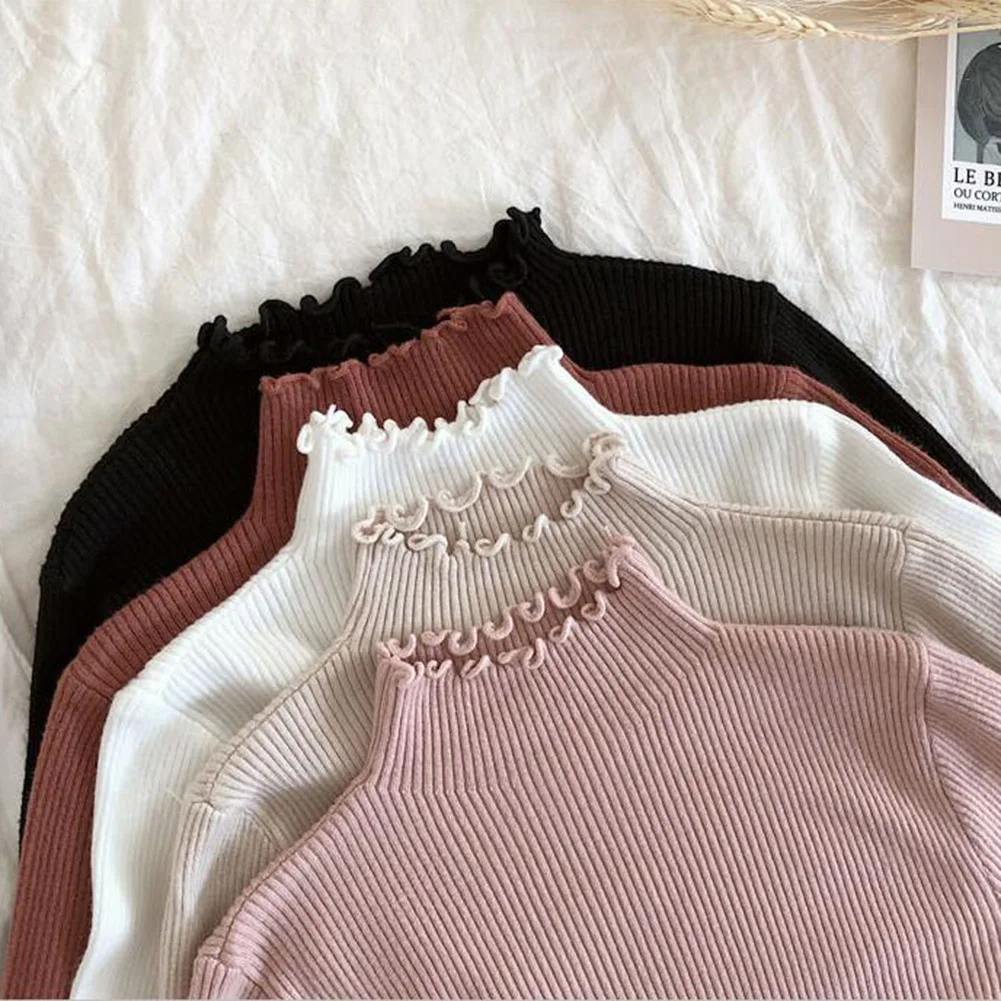 

Fall Winter Fashion Slim Sweater Women Turtleneck Ruched Sweater High Elastic Solid Sexy Knitted Pullovers Tees Short Casual #40